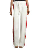 Zanni Athletic-Stripe Drawstring Wide-Leg Pants, White