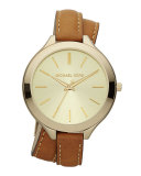  Double-Wrap Leather Watch, Golden