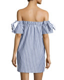 Off-the-Shoulder Striped Poplin Shirtdress, Multi