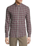Zack Plaid Long-Sleeve Sport Shirt, Pomegranate Multi