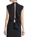 Sleeveless Back-Knot Poplin Shirt, Black
