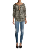 Five-Pocket Skinny Jeans, Washed Indigo