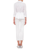 3/4-Sleeve Perforated Blouse, White