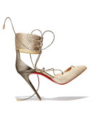Corsankle Lace-Up 100mm Red Sole Pump, Gold
