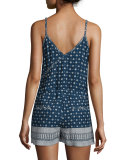 Castaway Drawstring-Waist Romper, Indian Ocean/Multi