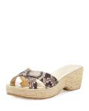 Panna Snake-Print Crisscross Slide Sandal, Tea Rose
