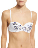 Cascade Florale Embellished Padded Bandeau Swim Top, White