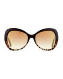 Two-Tone Leopard-Print Butterfly Sunglasses, Brown