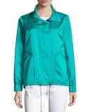 Satin Drawstring-Hem Funnel-Neck Jacket, Laguna