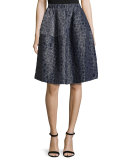 Pebble-Jacquard Bubble Skirt, Navy