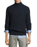 Donegal Ribbed-Knit Turtleneck Sweater, Navy