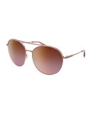 Luna Round Mirrored Sunglasses w/Brow Bar, Gold/Lilac