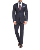 Wool Tonal-Check Two-Piece Suit, Navy