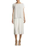 Pleated Silk Georgette Cropped Pants
