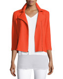 Trellis Knit 3/4-Sleeve Moto Jacket, Tangerine