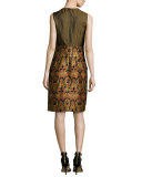 Sleeveless Tapestry & Medallion Jacquard Dress, Gold