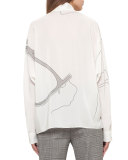 Goodwood Printed Silk Blouse, Moonstone