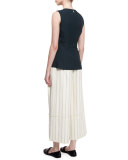 Striped Twill Wide-Leg Cropped Pants, Bone/Marine