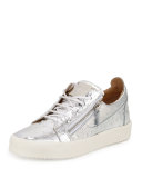 Men's Faux-Ostrich Leather Low-Top Sneaker, Silver