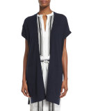 Cashmere Short-Sleeve Long Vest, Coastal