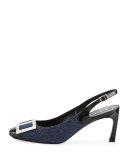 Trompette Denim Slingback 70mm Pump, Dark Blue/White