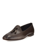 Panama Leather Tassel Loafer, Dark Brown