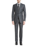 Windsor Base Peak-Lapel Irregular-Check Suit, Charcoal