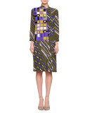 Asymmetric Button-Front Sheath Dress, Lavender/Black