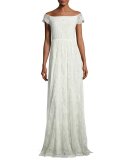 Aurelia Off-the-Shoulder Floral Gown, White