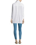 Oversized Button-Front Blouse, Blanc