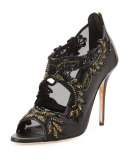 Ambria Beaded Lace Sandal, Black