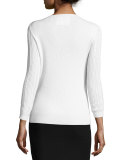 Sequined Button-Front Cardigan, White