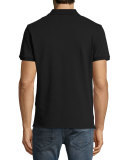 Metallic Star-Print Polo Shirt, Black