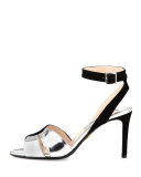 Suede and Metallic Ankle-Wrap Sandal