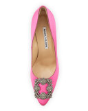 Hangisi Crystal-Buckle Satin 105mm Pump, Pink