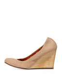Leather Ballerina Wedge Pump, Beige