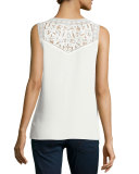 Kelsey Sleeveless Lace-Yoke Silk Blouse