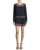Pavalli Long-Sleeve Embroidered Dress, Navy