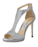 Lana Glitter T-Strap 100mm Sandal, Silver
