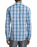 Plaid Long-Sleeve Sport Shirt, Navy