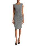 Gingham Sleeveless Sheath Dress, Black/White