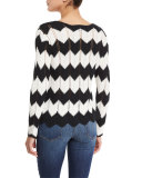Crochet Zig Zag Sweater, Black/White 