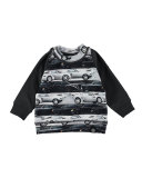 Eliot Car Stripes Jersey Sweatshirt, Black/White, Size 12-24 Months