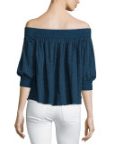Casper Off-The-Shoulder Fray Top, Navy