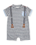 Striped Jersey Suspender Shortall, Blue/White, Size 3-9 Months