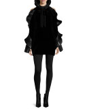 Priscilla Ruffled Velvet Dress, Black