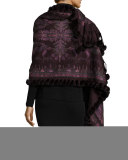 Rabbit-Trim Paisley Cashmere Stole, Wine