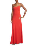 Sleeveless Ruffle-Back Column Gown, Poppy