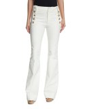 Flare Trousers w/ Sailor Buttons, Soft White