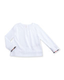 Gisselle Long-Sleeve Pintucked Jersey Tee, White, Size 6M-3